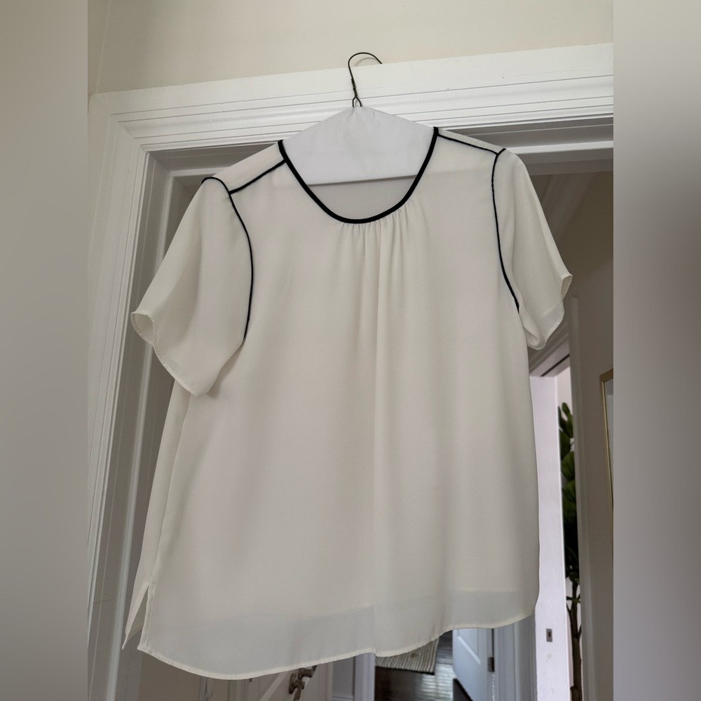 Banana Republic white blouse with navy trim / office chic